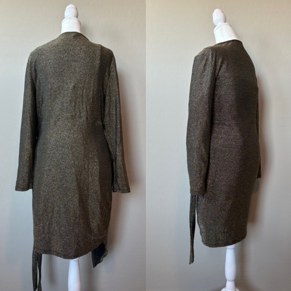 SHEIN Gold Metallic Faux Wrap Dress - Picture 9 of 9
